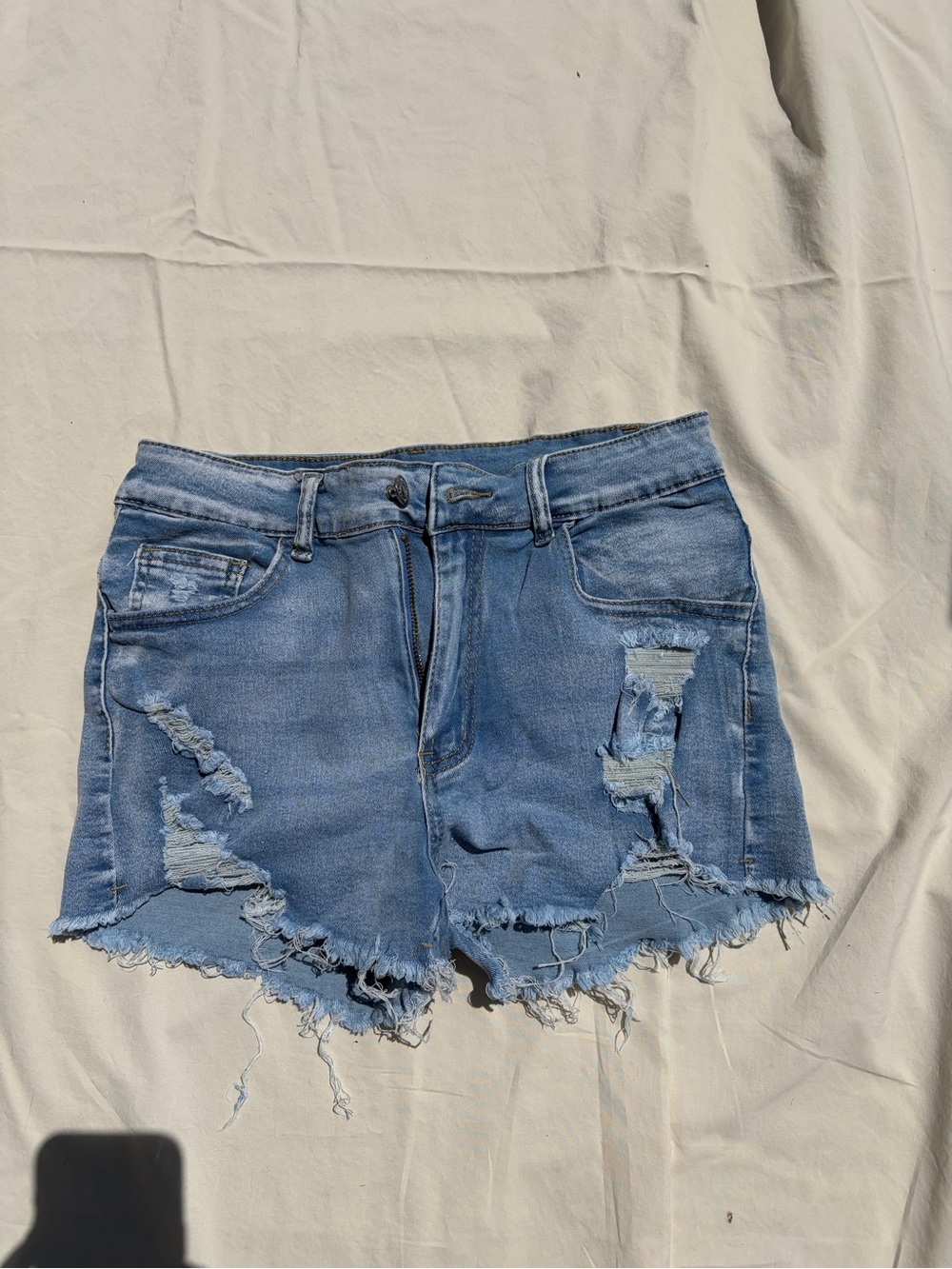SHEIN Light Blue Distressed Denim Shorts